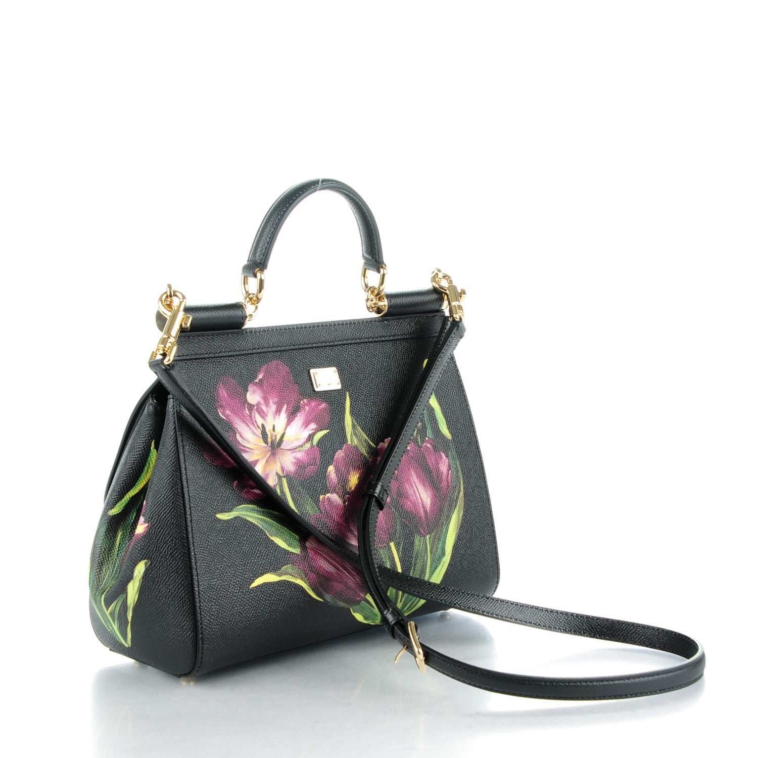 Dolce & Gabbana Dauphine Tulip Print Medium Miss Sicily Satchel Black 3 of 8