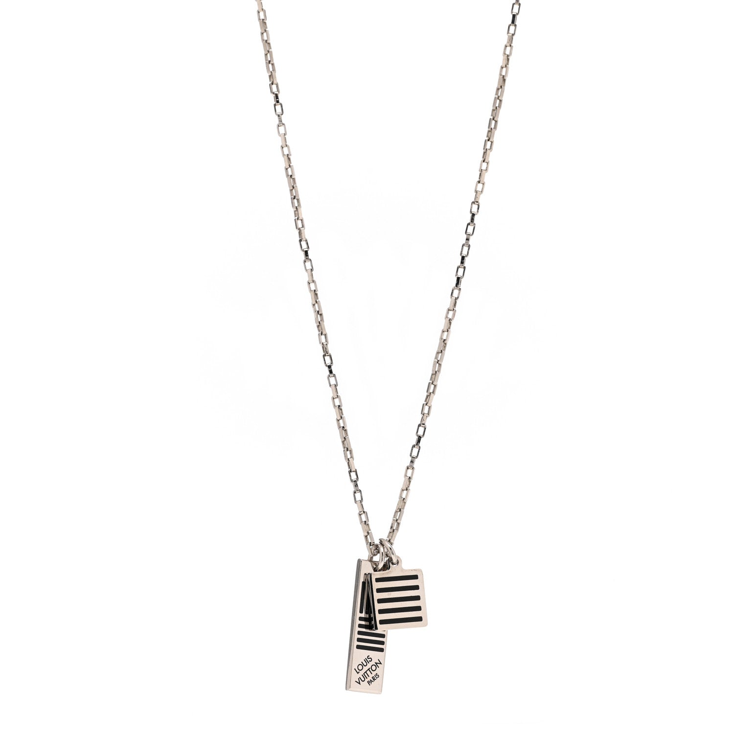 Louis Vuitton Collier Damier Colors Pendant Necklace Silver Black 1 of 6