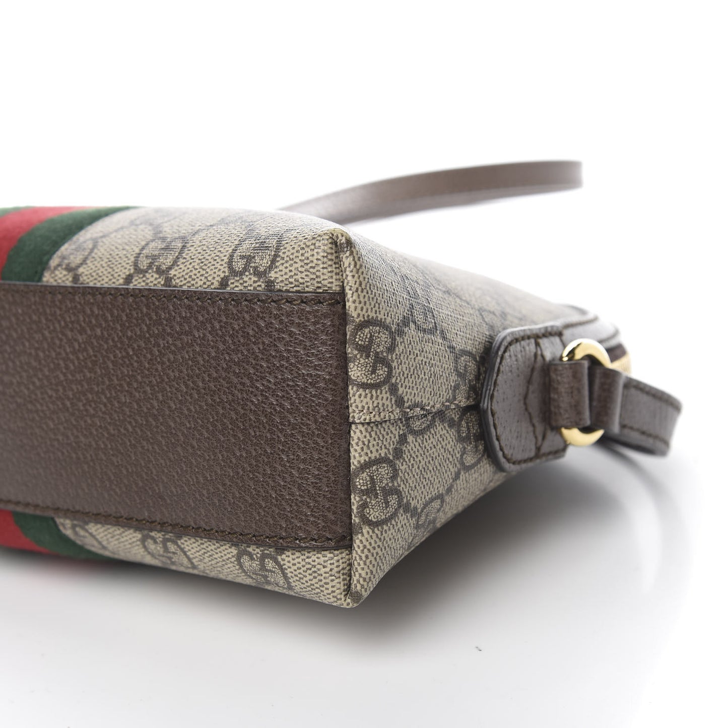 GG Supreme Monogram Textured Dollar Calfskin Web Small Ophidia Dome Shoulder Bag Beige Ebony New Acero