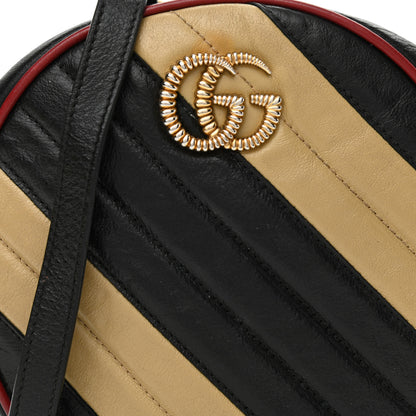 Gucci Azalea Calfskin Matelasse Diagonal Patchwork Mini Torchon GG Marmont Round Shoulder Bag Black Beige Romantic Cerise 8 of 16