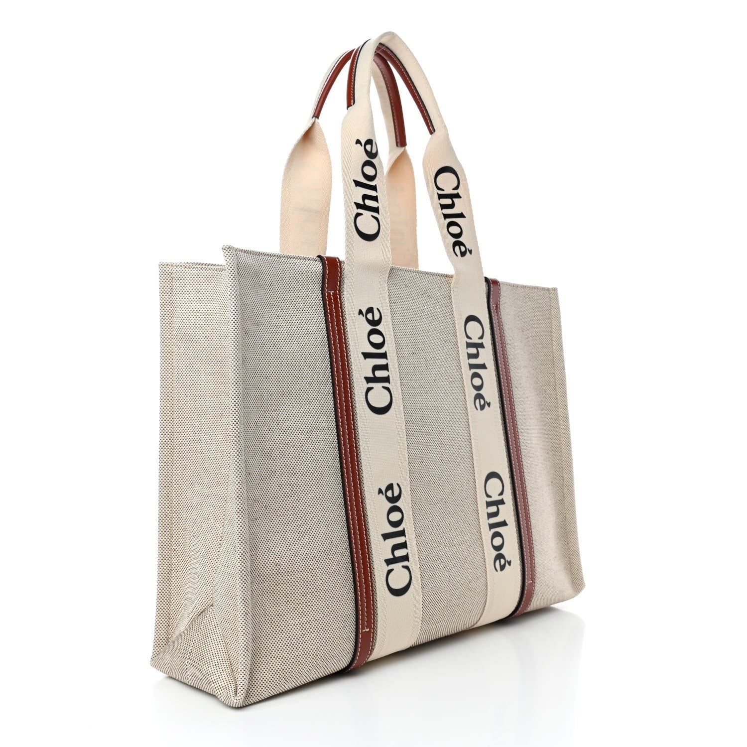 Chloe Cotton Calfskin Medium Woody Ribbon Tote White Brown 2 of 4