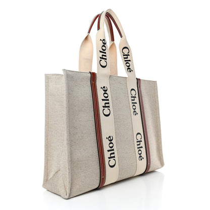 Chloe Cotton Calfskin Medium Woody Ribbon Tote White Brown 2 of 4