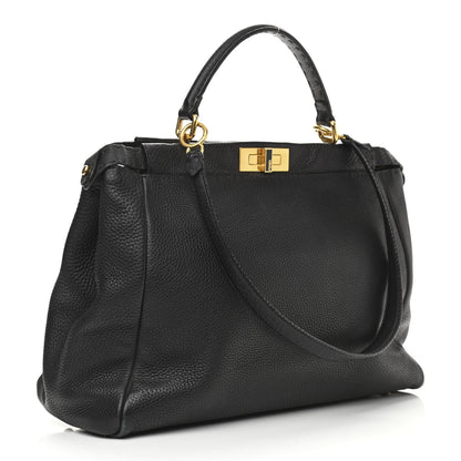 Fendi Cuoio Romano Selleria Large Peekaboo Iconic Satchel Black Moro 3 of 16