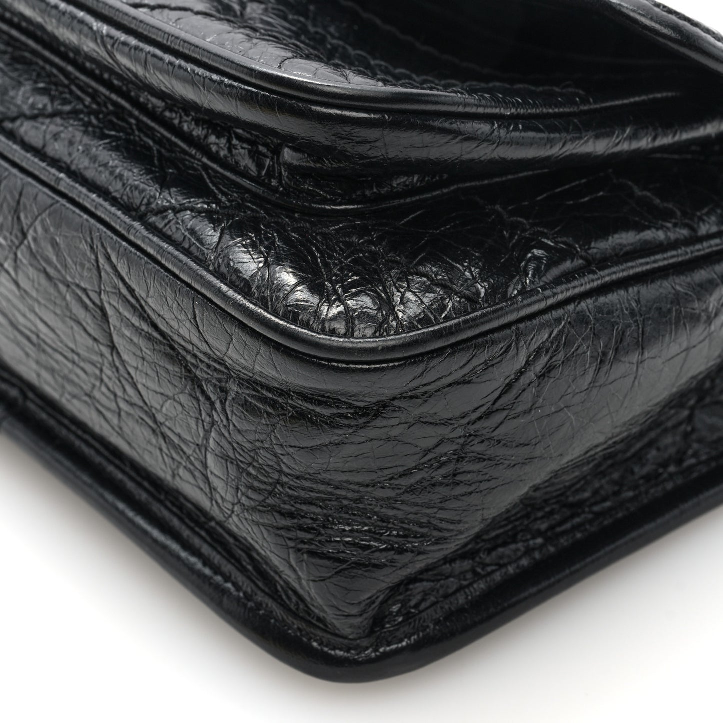 Crinkled Calfskin Matelasse Monogram Baby Niki Chain Satchel Black