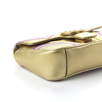Gucci Metallic Calfskin Matelasse Mini GG Marmont Shoulder Bag Gold Pink 6 of 10