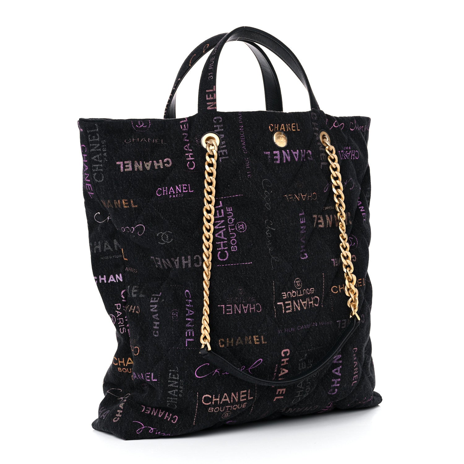 Chanel Denim Quilted Denim Mood Maxi Shopping Bag Black Multicolor 2 of 10