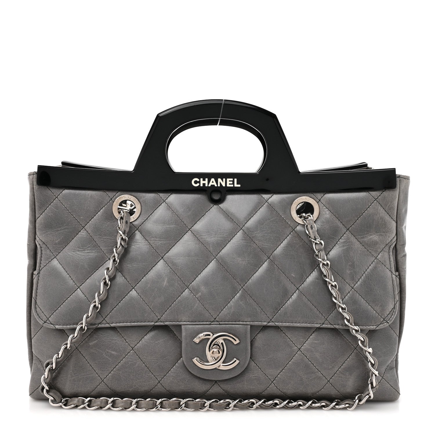Chanel Glazed Calfskin Quilted Large CC Delivery Tote Grey 1 of 11