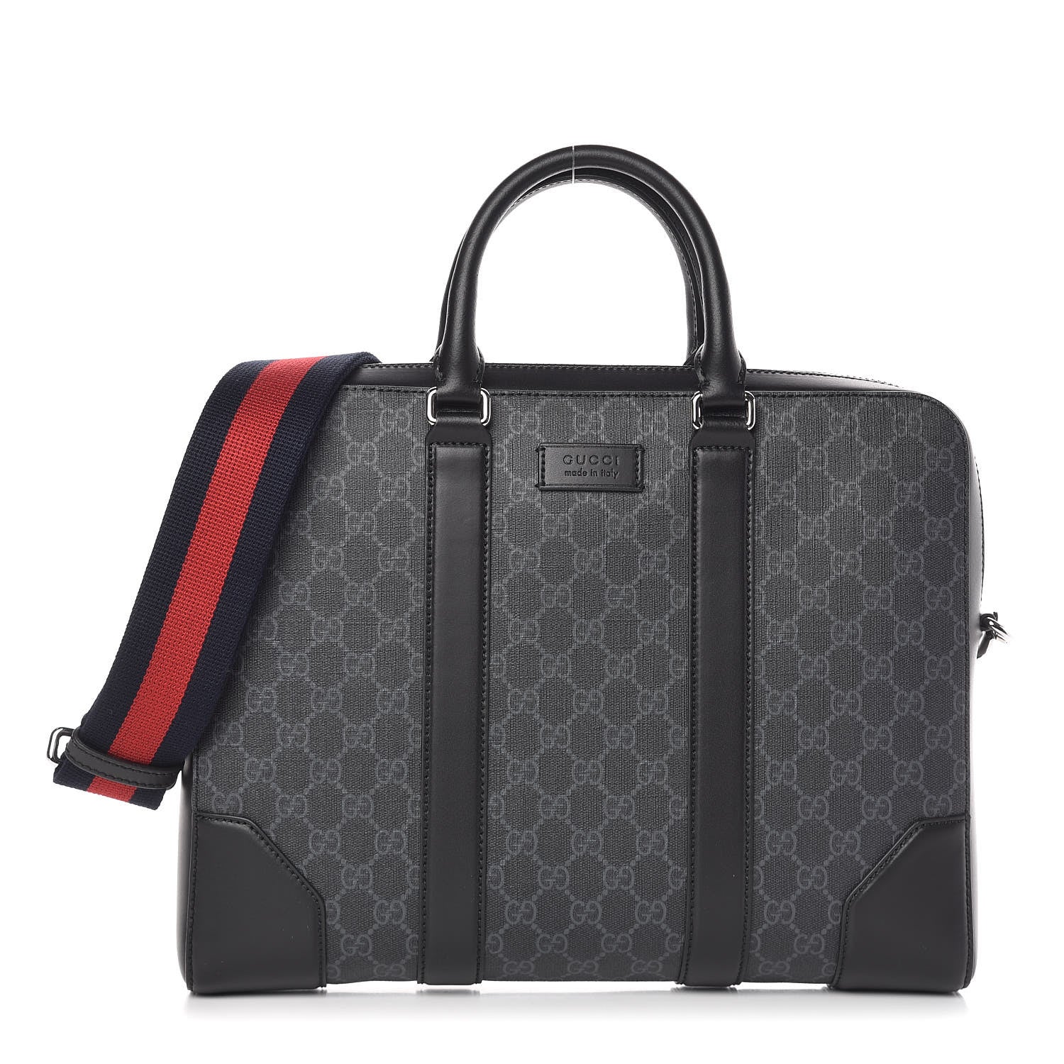 Gucci GG Supreme Monogram Appia Calfskin Web Briefcase Black 1 of 10