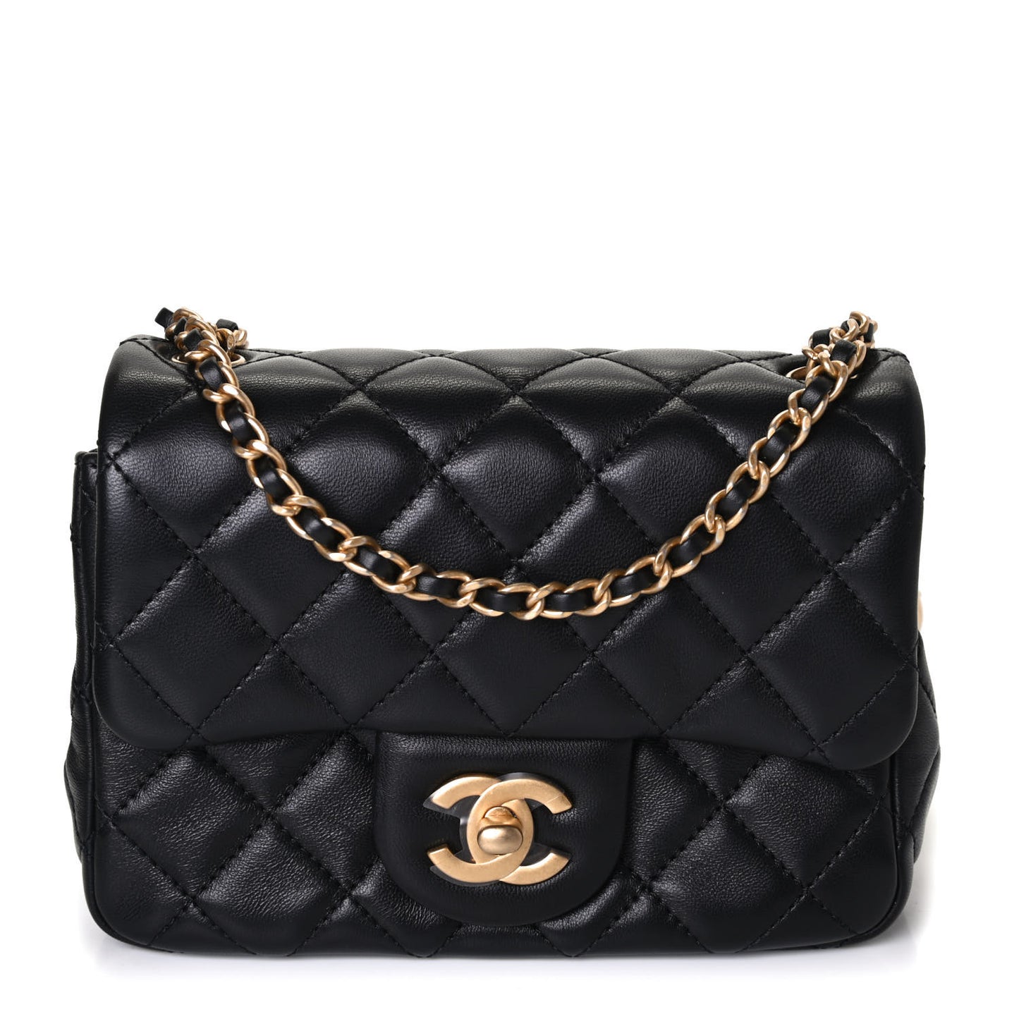 Lambskin Quilted Mini Pearl Crush Flap Black