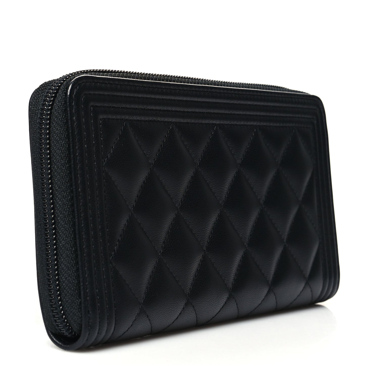 Lambskin Quilted Boy Zip Around Wallet Black
