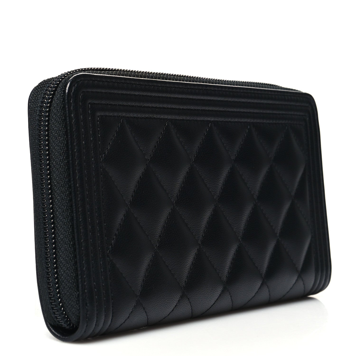 Chanel Lambskin Quilted Boy Zip Around Wallet Black 3 of 11