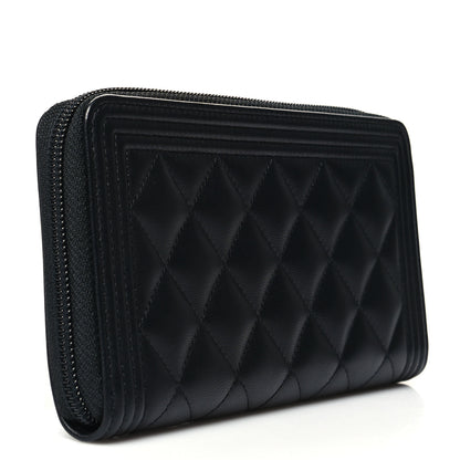 Chanel Lambskin Quilted Boy Zip Around Wallet Black 3 of 11