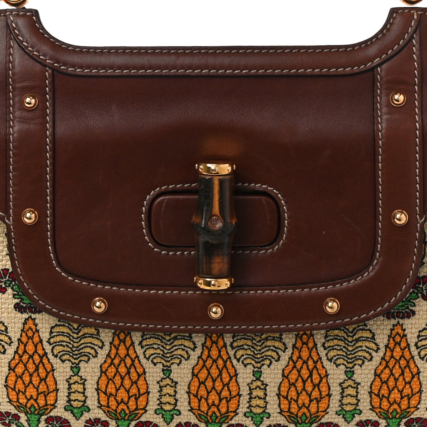 Gucci Canvas Pigna Print Peggy Bamboo Top Handle Bag Brown 8 of 12
