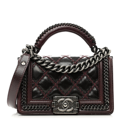 Chanel Shiny Goatskin Quilted Small Boy Top Handle Flap Burgundy 1 of 11