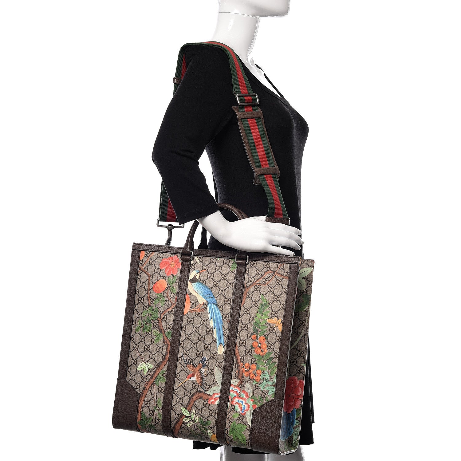 Gucci GG Supreme Monogram Tian Web Vertical Tote Beige Multicolor New Acero 2 of 21