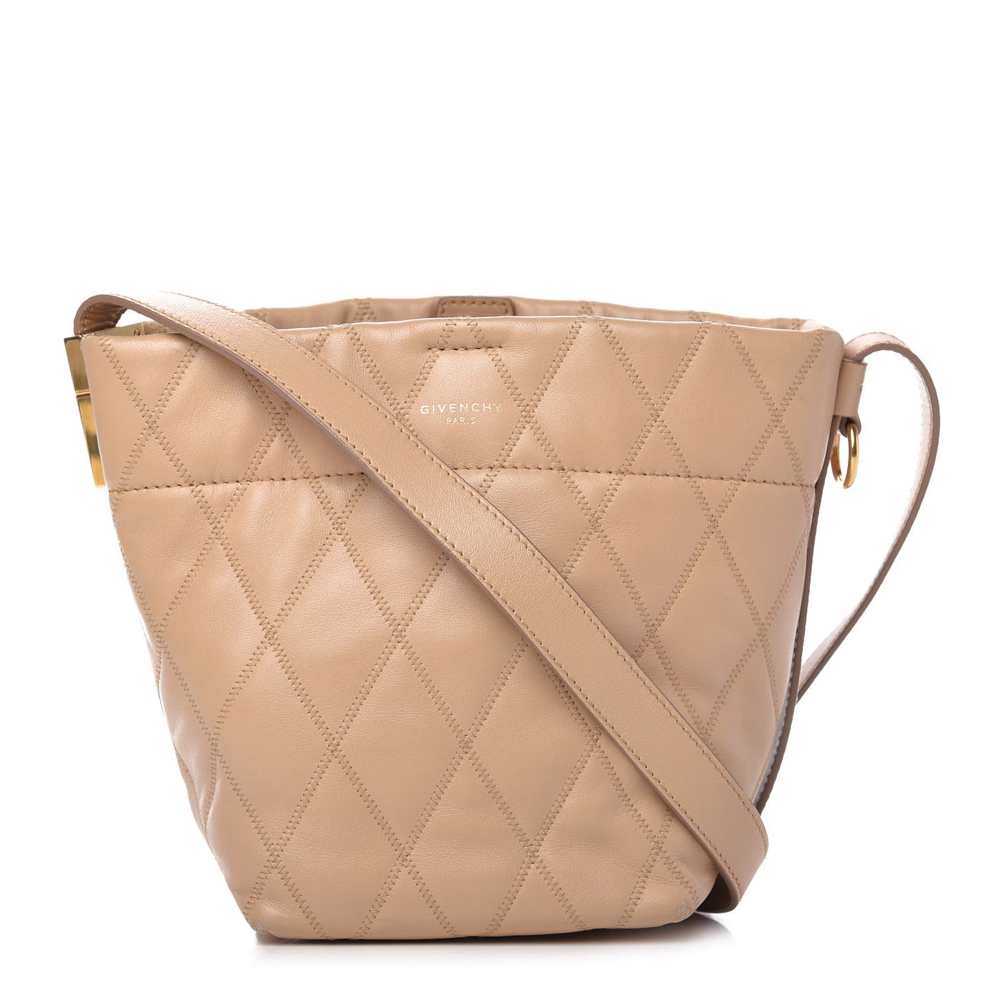 Lambskin Quilted Mini GV Bucket Bag Beige Camel