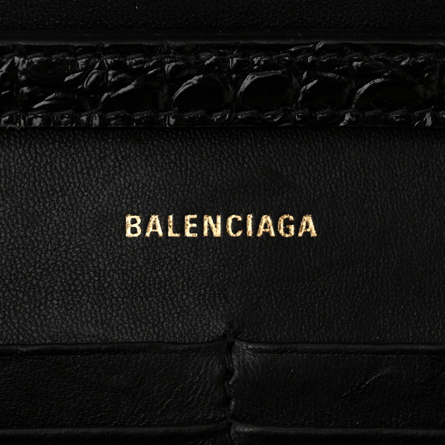 Balenciaga Shiny Calfskin Crocodile Embossed Hourglass Chain Bag Black 6 of 10