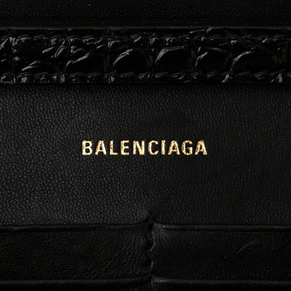 Balenciaga Shiny Calfskin Crocodile Embossed Hourglass Chain Bag Black 6 of 10