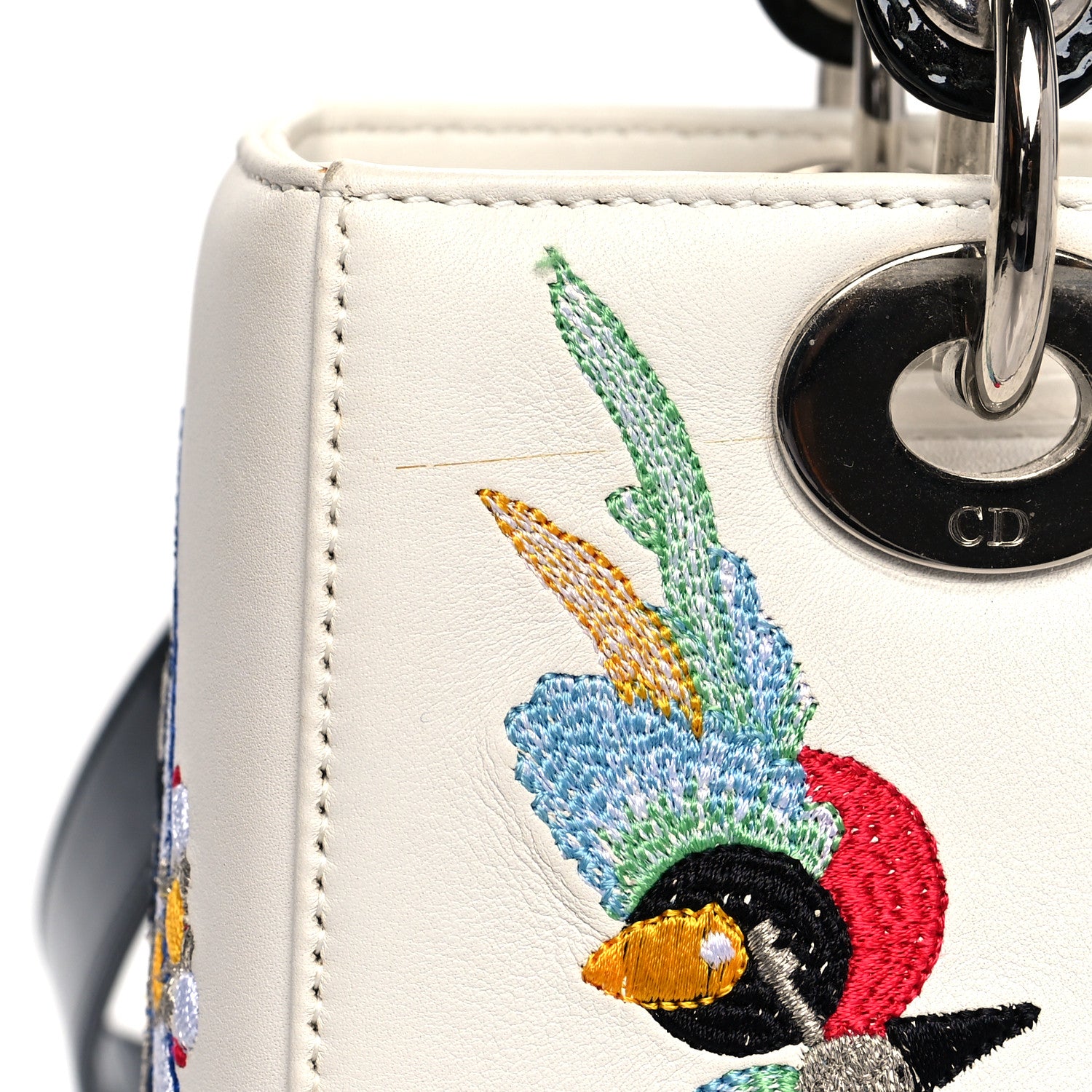Christian Dior Smooth Calfskin Embroidered Medium Lady Dior White Multicolor 12 of 13