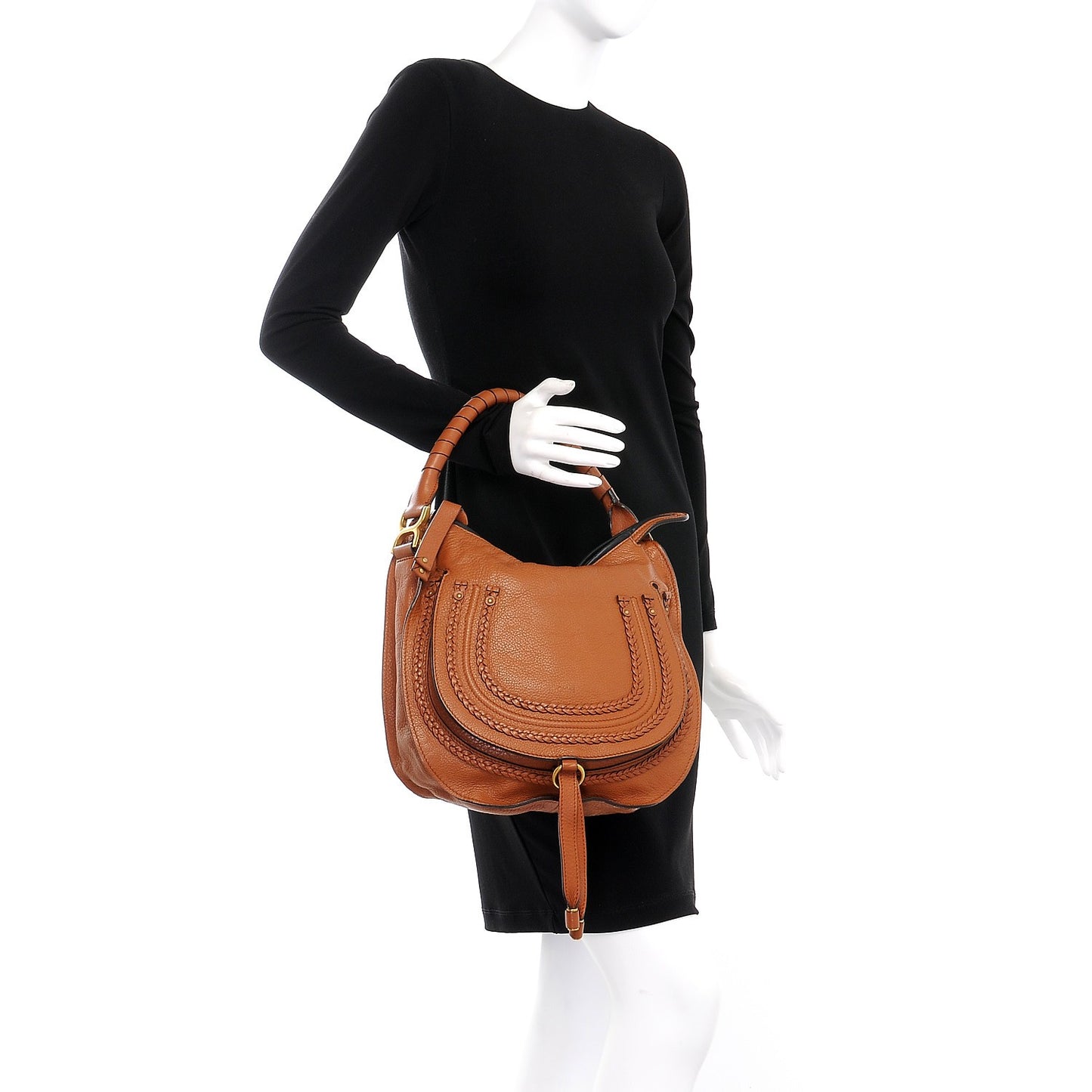 Calfskin Braided Medium Marcie Hobo Caramel