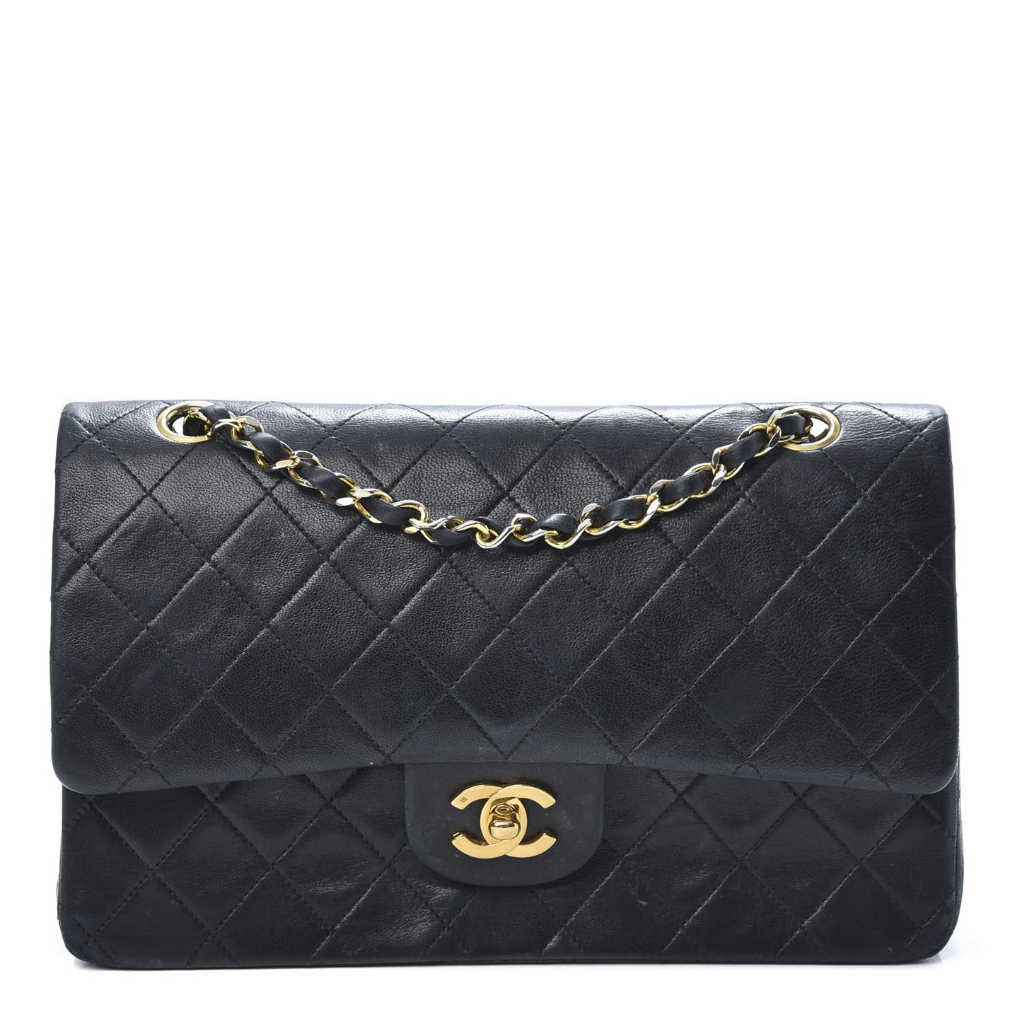 Lambskin Quilted Medium Double Flap Black