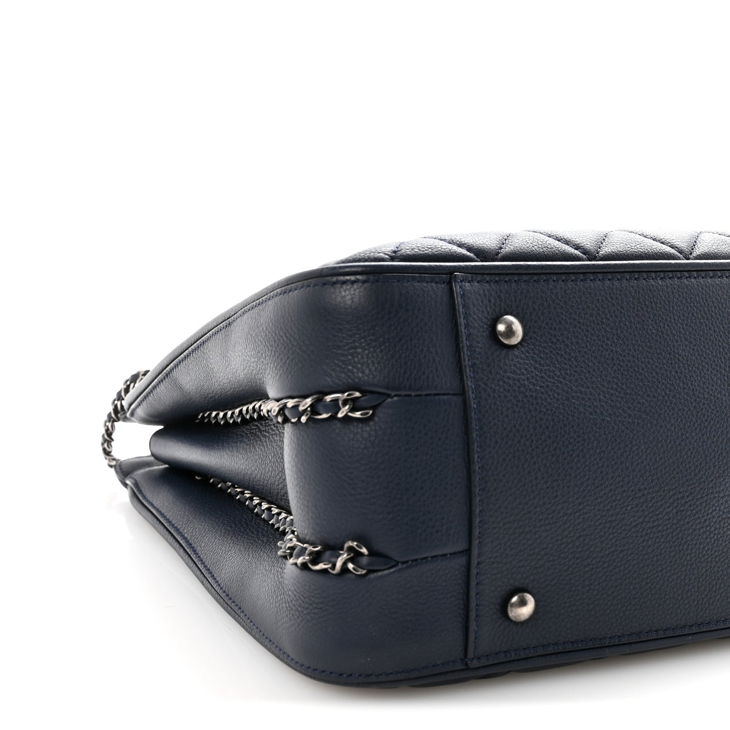 Calfskin Quilted Frame In Chain Tote Navy