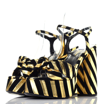 Saint Laurent Metallic Suede Bianca 125 Platform Sandals 38 Black Gold 3 of 9