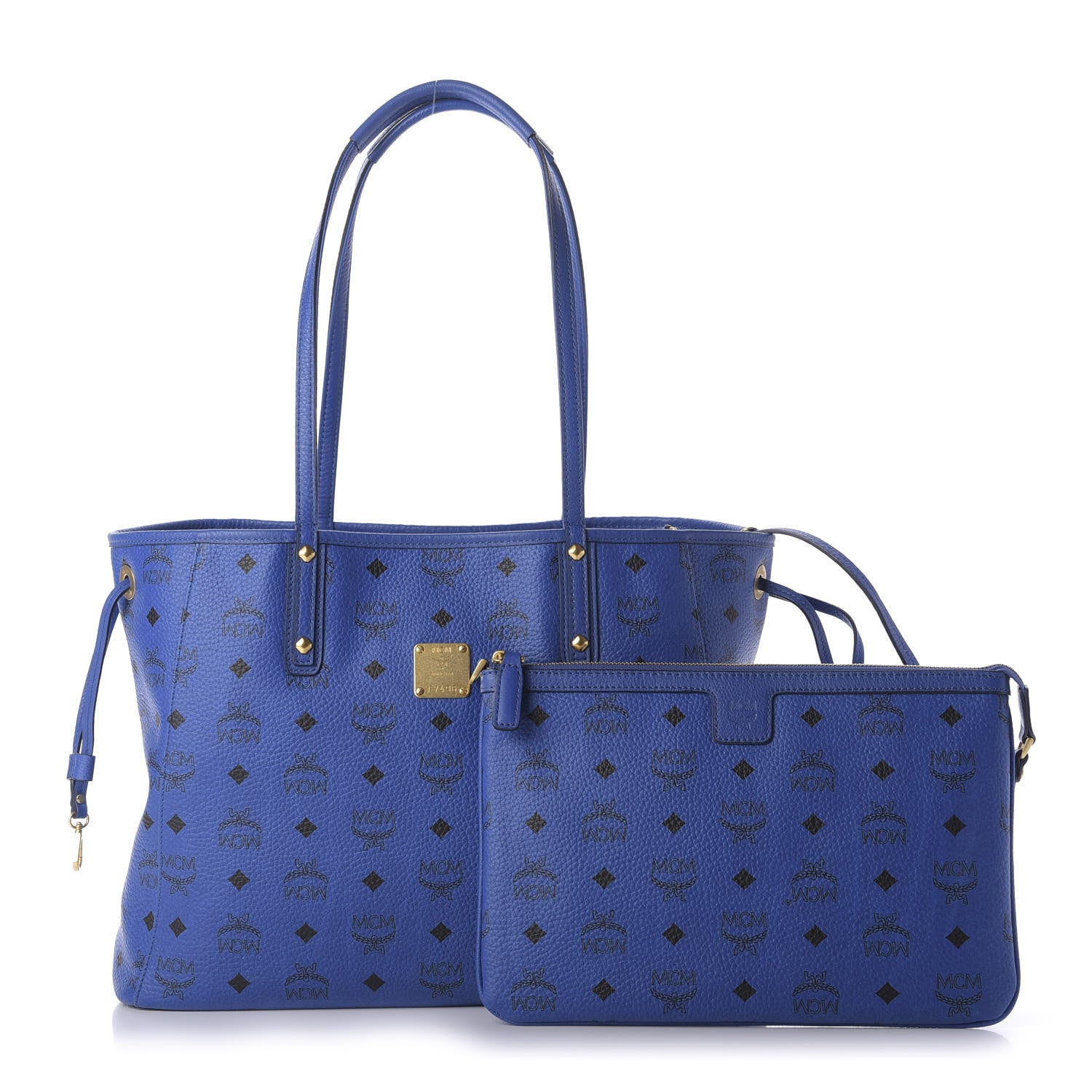 MCM Visetos Medium Project Reversible Shopper Tote Blue Jaguar Gray 1 of 9