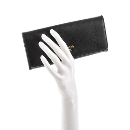 Prada Saffiano Metal Continental Flap Wallet Nero Black 2 of 8
