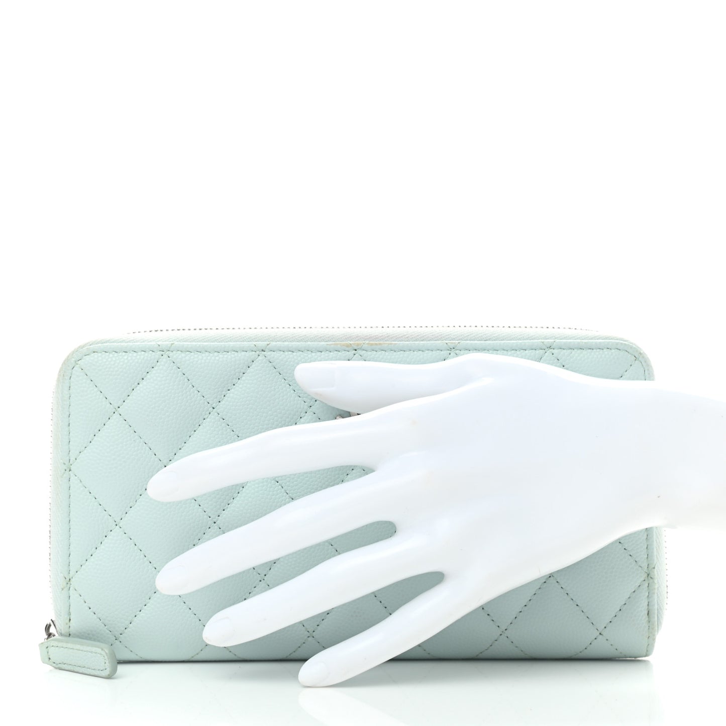 Caviar Quilted Large Gusset Zip Around Wallet Light Blue