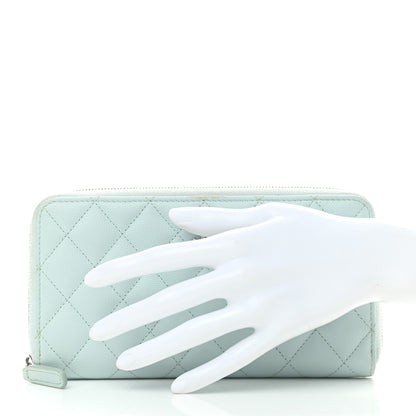 Chanel Caviar Quilted Large Gusset Zip Around Wallet Light Blue 2 of 9