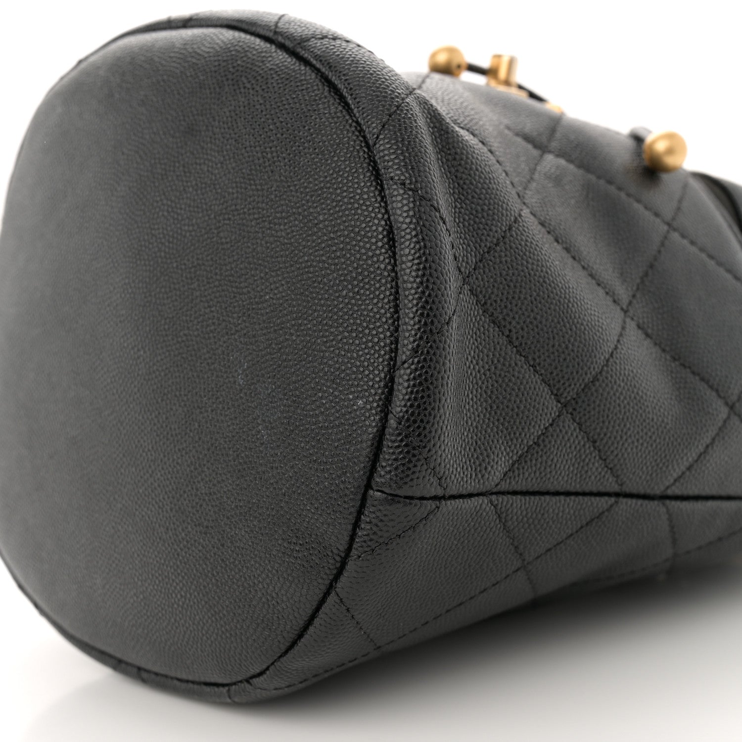 Chanel Caviar Suede Quilted Drawstring Bucket Bag Black 10 of 13