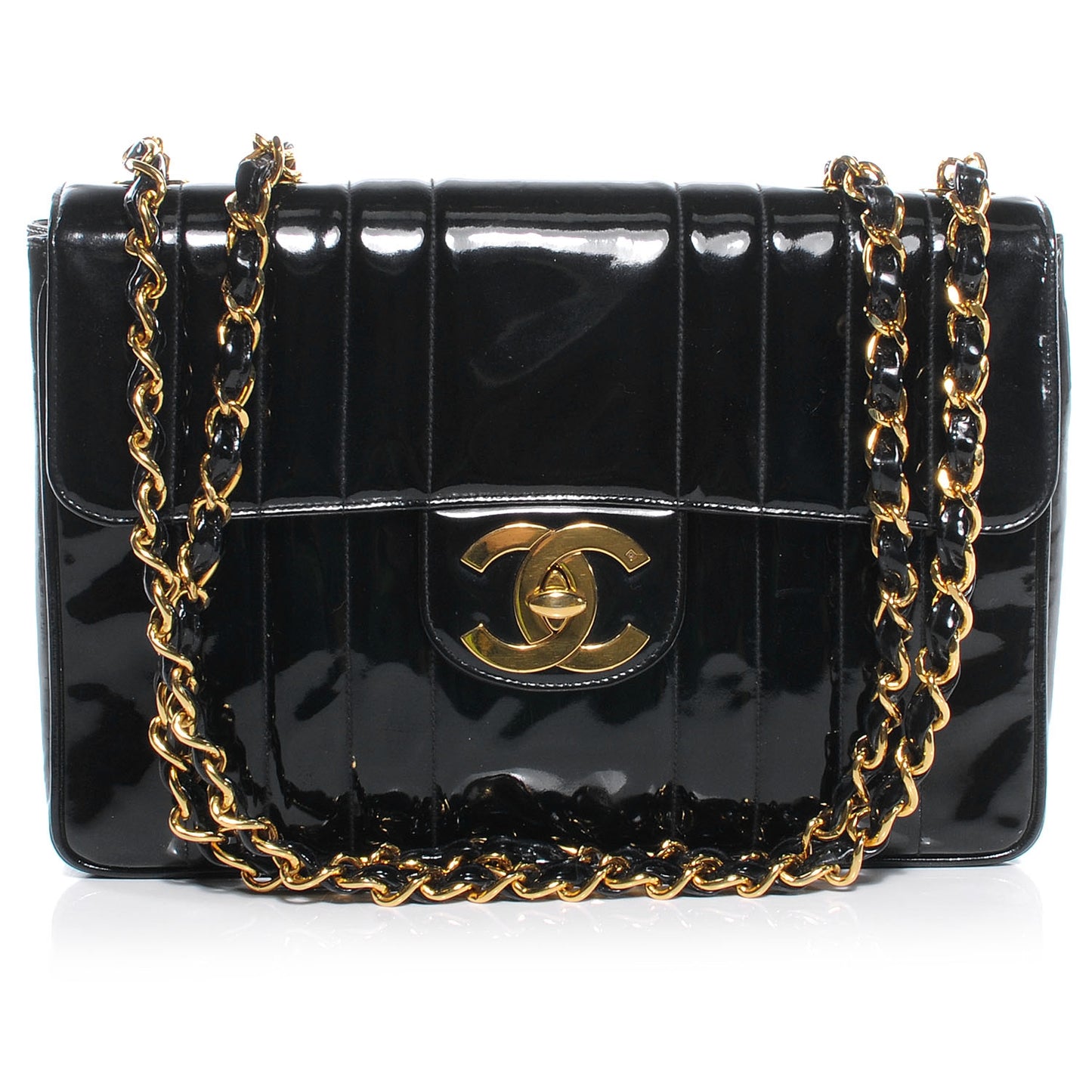 Patent Vertical Quilt Jumbo Flap Black