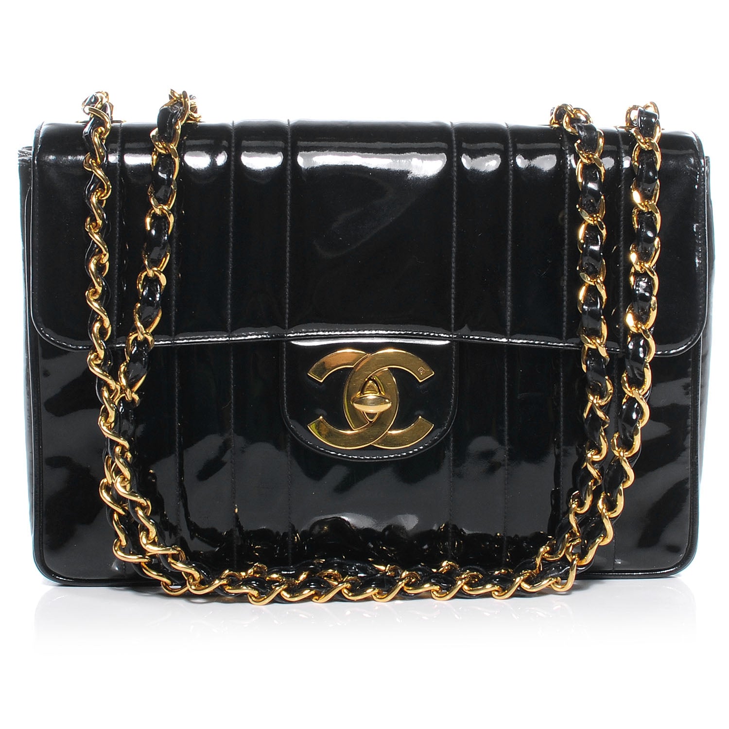 Chanel Patent Vertical Quilt Jumbo Flap Black 1 of 7