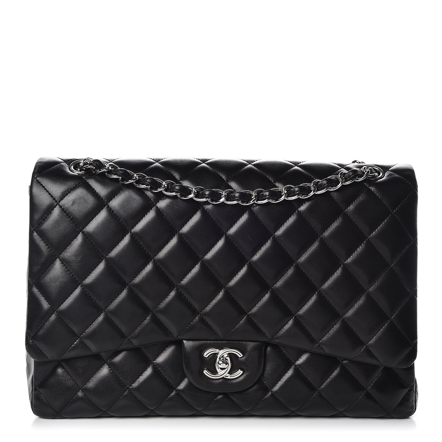 Lambskin Quilted Maxi Single Flap Black