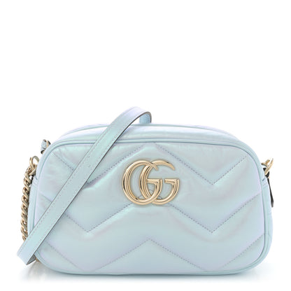 Gucci Iridescent Nappa Chevron Matelasse Small GG Marmont Chain Shoulder Bag Iridescent Snow Light Blue 1 of 11