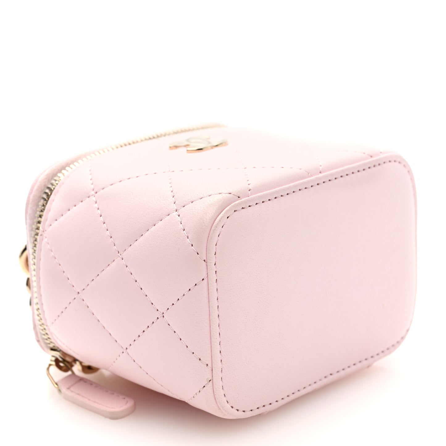 Lambskin Quilted Mini Top Handle Vanity Case With Chain Light Pink