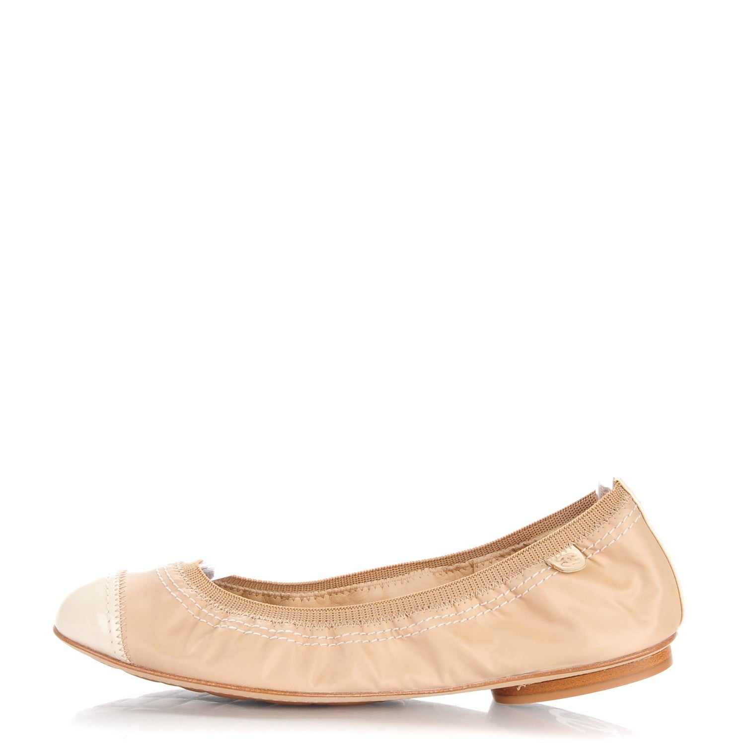 Chanel Lambskin Patent CC Elastic Cap Toe Ballerina Flats 37.5 Light Beige 1 of 6