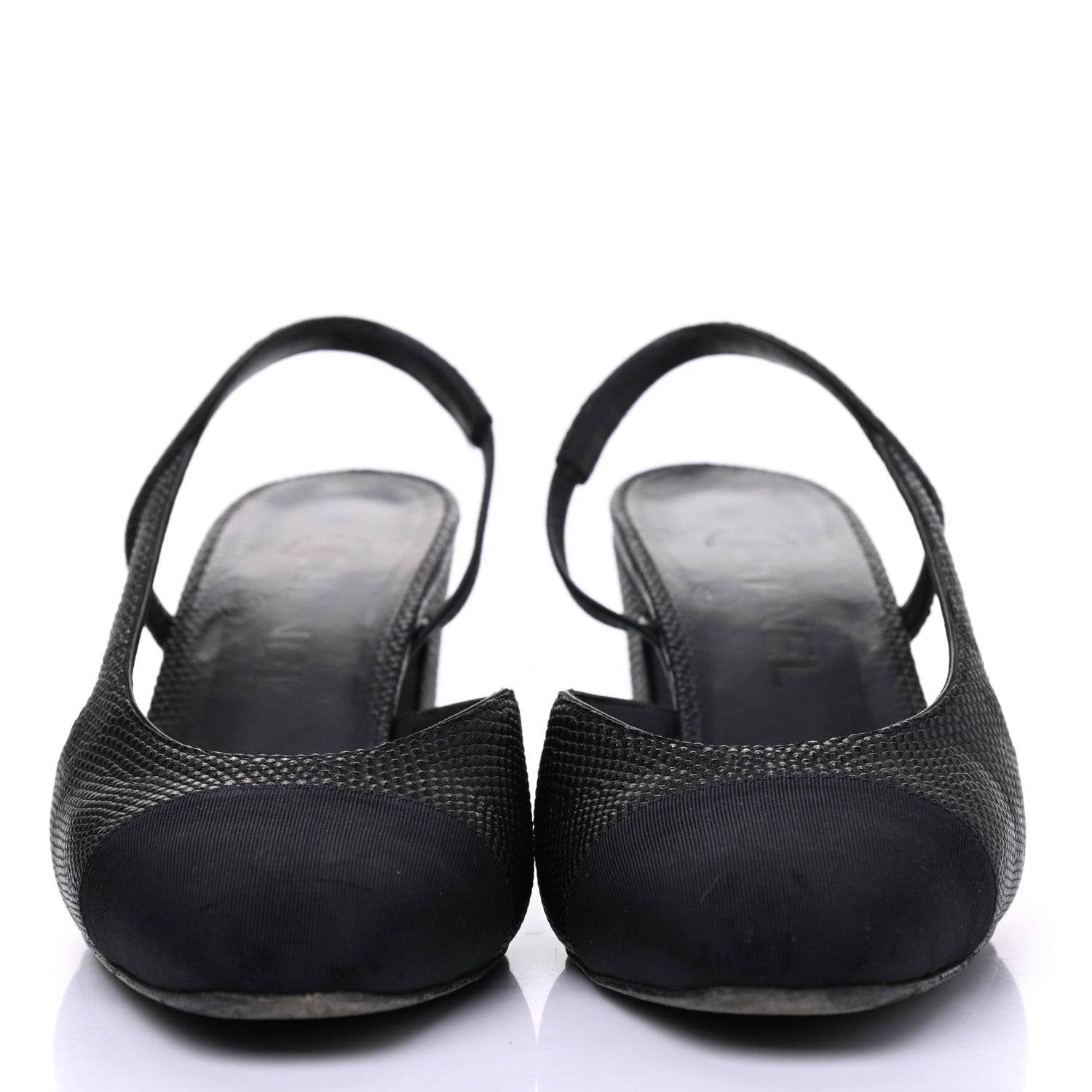 Chanel Lizard Grosgrain Cap Toe CC Slingback Sandals 37.5 Black 2 of 18