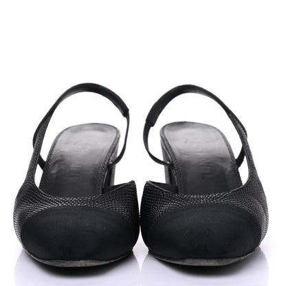 Chanel Lizard Grosgrain Cap Toe CC Slingback Sandals 37.5 Black 2 of 18