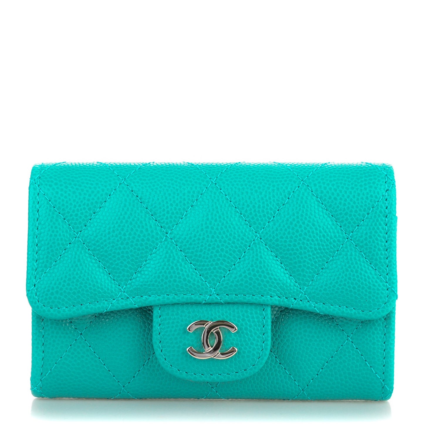 Caviar Quilted Flap Card Holder Turquoise