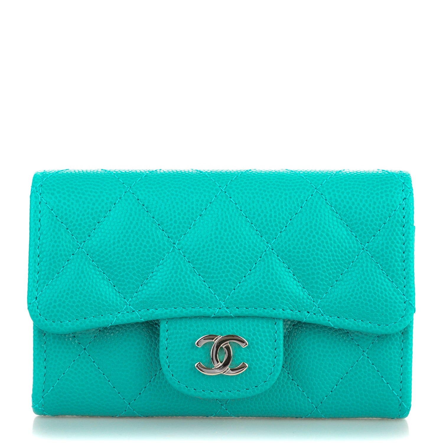 Chanel Caviar Quilted Flap Card Holder Turquoise 1 of 8