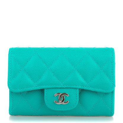 Chanel Caviar Quilted Flap Card Holder Turquoise 1 of 8