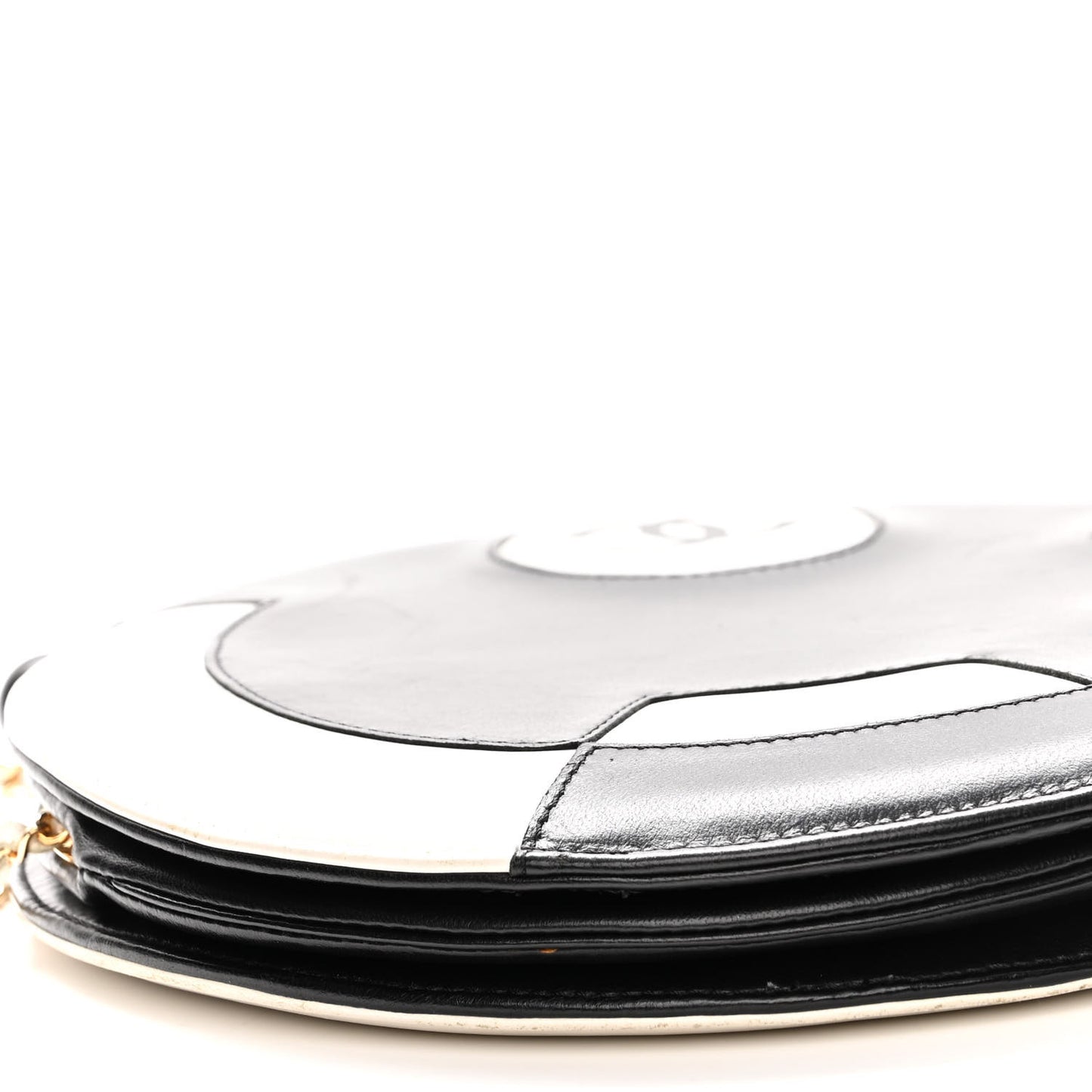 Lambskin Kisslock Round Bag Black White