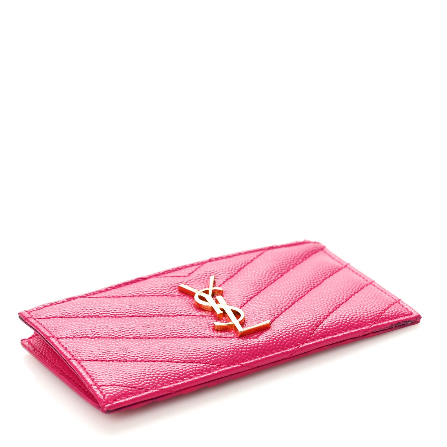 Grain De Poudre Matelasse Chevron Monogram Fragments Zippered Card Case Fresh Fuxia