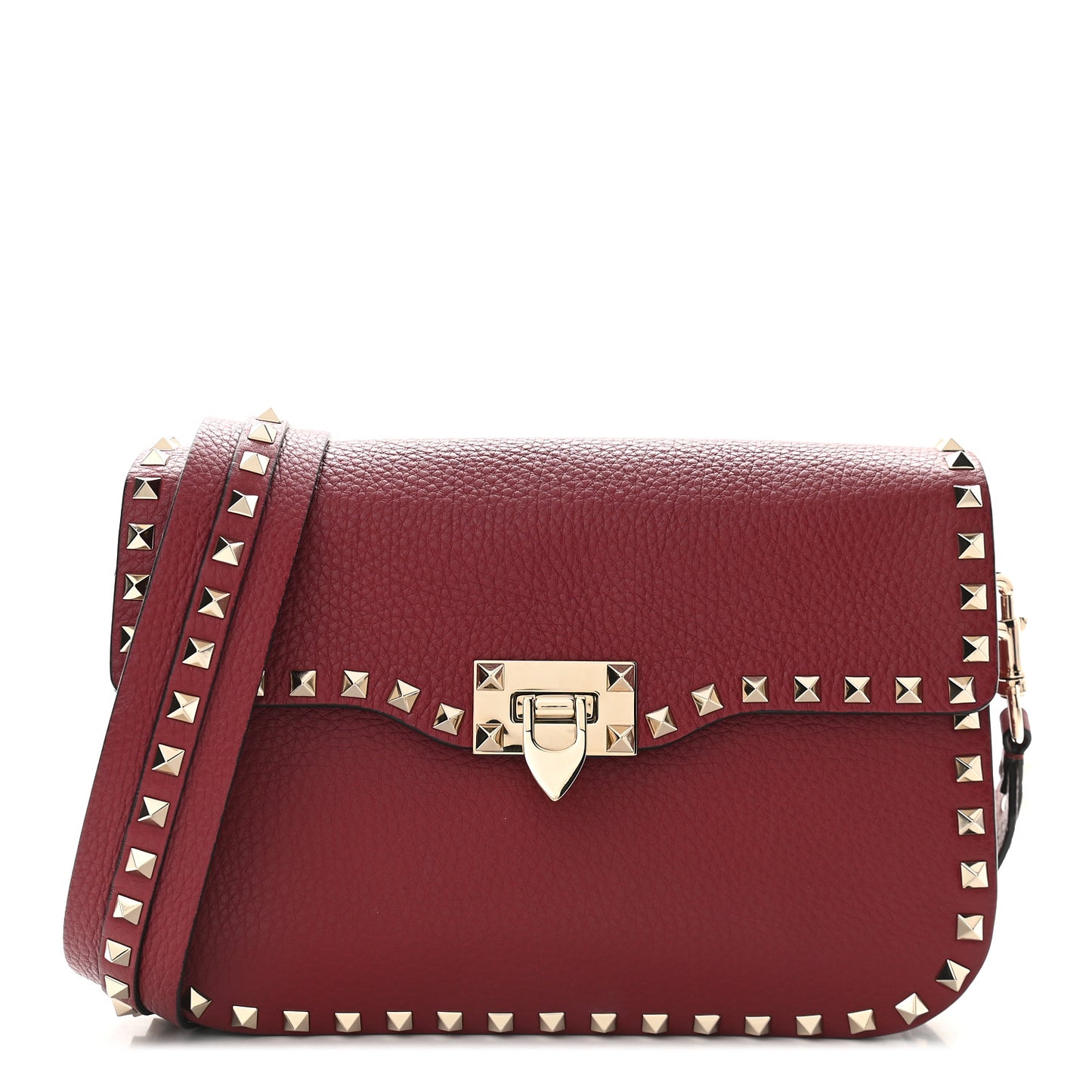 Pebbled Calfskin Medium Rockstud Flap Saddle Bag Rubino