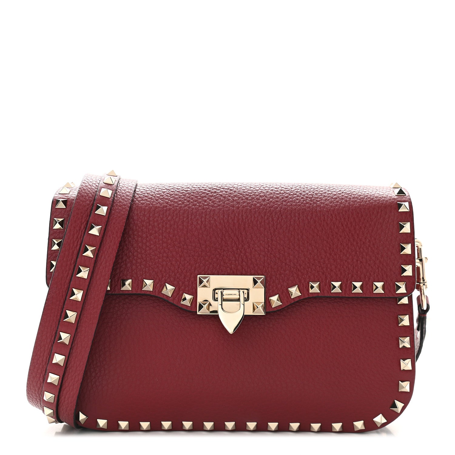 Valentino Garavani Pebbled Calfskin Medium Rockstud Flap Saddle Bag Rubino 1 of 8