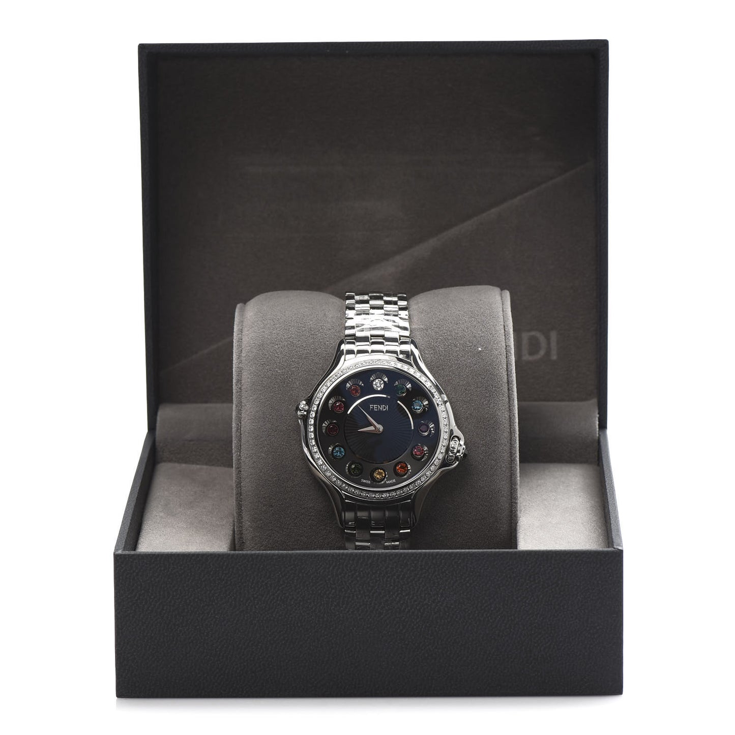 Stainless Steel Diamond Bezel Topaz 38mm Crazy Carats Quartz Watch Black