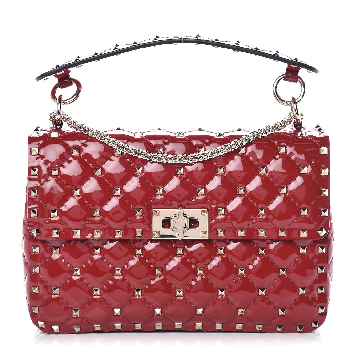 Valentino Garavani Patent Medium Rockstud Spike Shoulder Bag Rosso Valentino 1 of 10