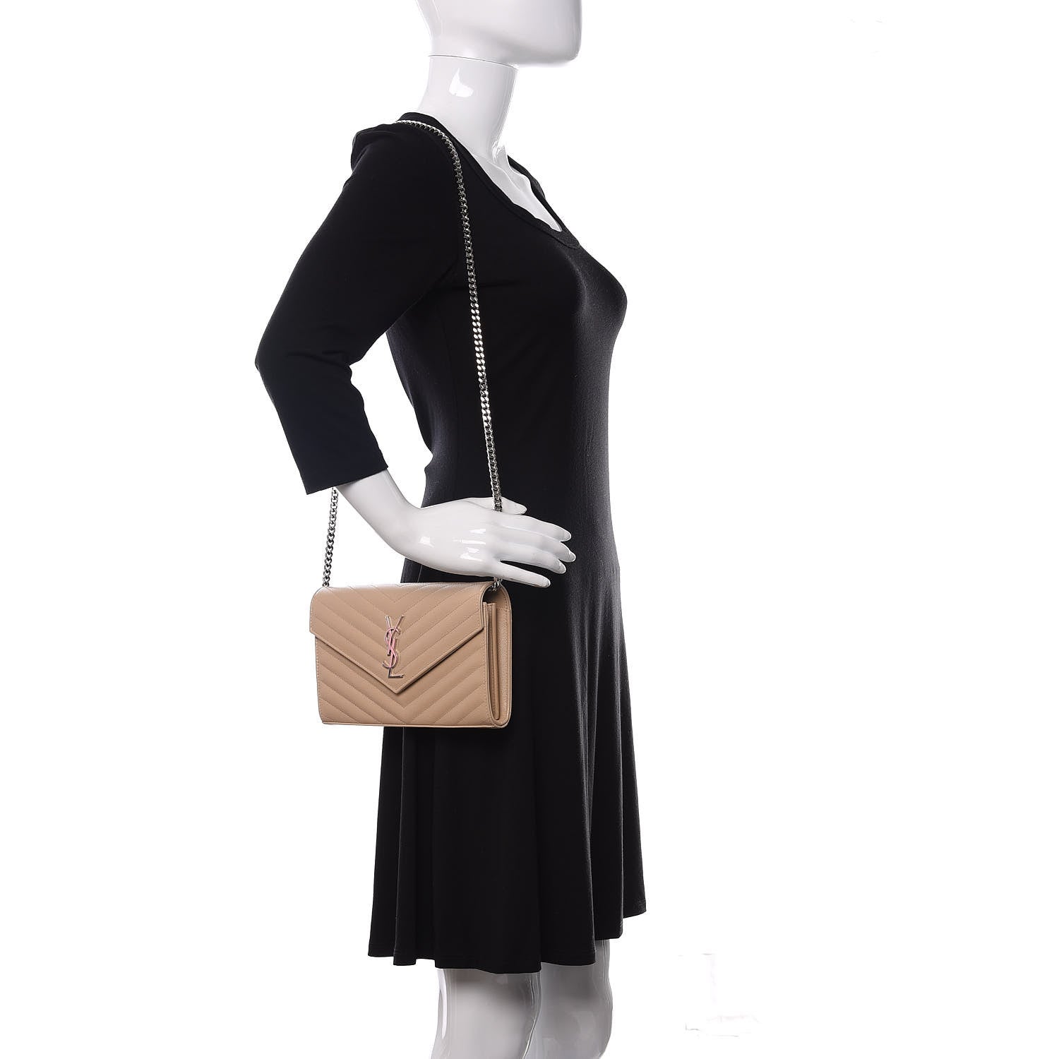 Saint Laurent Grain De Poudre Matelasse Chevron Monogram Chain Wallet Nude Powder 2 of 10